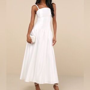 Lulus Modern Adoration White Satin Backless Lace-Up Maxi Dress